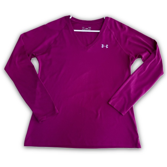 Under Armour Magenta V-Neck Long  Sleeve Shirt - Picture 1 of 4